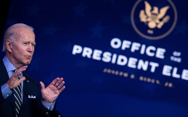 TOPSHOT - US President-elect Joe Biden speaks about a foreign policy and national security virtual briefing he held earlier at the Queen Theater on December 28, 2020, in Wilmington, Delaware. (Photo by Brendan Smialowski / AFP) (Photo by BRENDAN SMIALOWSKI/AFP via Getty Images)