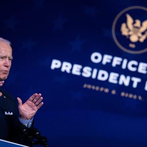 TOPSHOT - US President-elect Joe Biden speaks about a foreign policy and national security virtual briefing he held earlier at the Queen Theater on December 28, 2020, in Wilmington, Delaware. (Photo by Brendan Smialowski / AFP) (Photo by BRENDAN SMIALOWSKI/AFP via Getty Images)